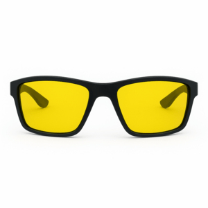 Natkørebrille i sportsligt design med gule, polaroide linser.
