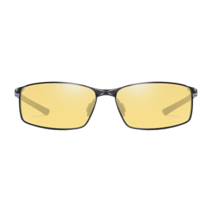 Natkørebrille i sort metal med gule, polaroide linser