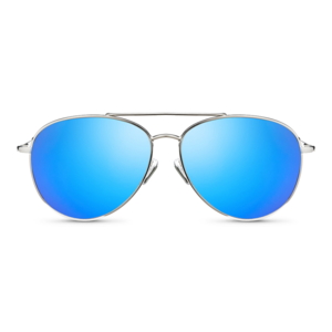 Pilot solbrille med blå spejl og polaroid linse.
