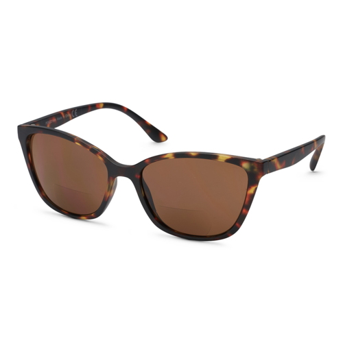Skildpaddebrun cat eye solbrille med læsefelt til damer