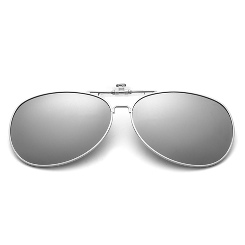 Polaroid clip-on pilot solbrille med sølvfarvet spejl linser