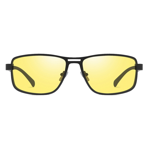 Natkørebriller i sort metal med gule, polariseret linser
