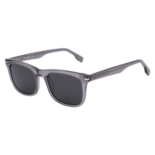 Wayfarer 80'er solbrille med gråt transparent stel og polaroide linser.