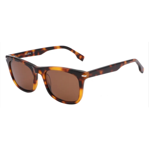 Wayfarer-stil 80'er solbrille med skildpaddebrunt stel og polaroide linser.