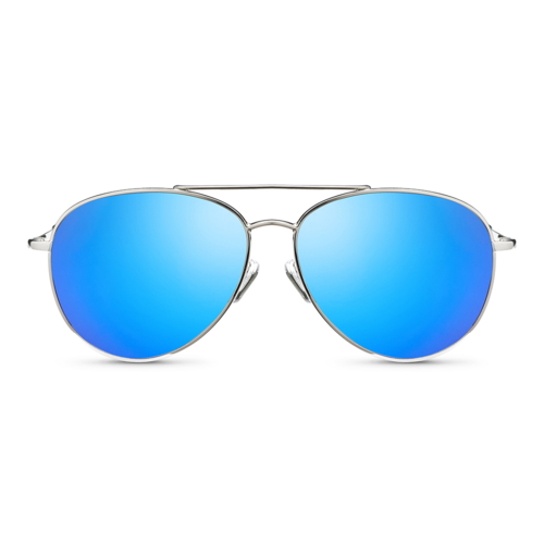 Pilot solbrille med blå spejl og polaroid linse.
