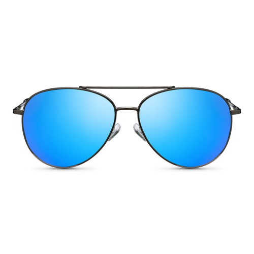 Pilot solbrille med blå spejl og polaroid linse.