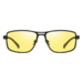 Natkørebriller i sort metal med gule, polariseret linser