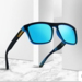Solbriller til herrer med gummiovertræk og blå spejl linser.