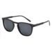 Unisex solbrille med sort stel og mørkegrå linser.